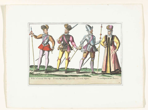 Three Spanish soldiers in uniform and a marketentster, c. 1580, anonymous, 1872 - 1875 Canvas Print