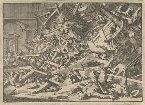 Collapsed gallery during a Catholic religious exercise in the house of the Spanish envoy in London, 1623, Jan Luyken, 1698 Canvas Print