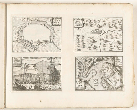 Maps of Dôle, Salins, St. Anne and Joux, c. 1702, Laurens Scherm, 1702 - 1703 Canvas Print