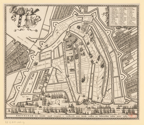 Map of Amsterdam, 1585, Pieter Hendricksz. Schut, 1662 - 1720 Canvas Print