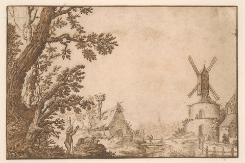 Landscape with a mill on a stronghold, Herman Breckerveld, 1623 - 1673 Canvas Print