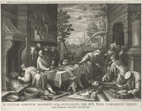 Christ in the House of Martha and Mary, Johann Sadeler (I), 1598 Canvas Print