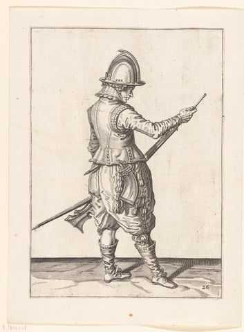 Soldier who pushes gunpowder and bullet with his loading stick in the course of his rudder, Jacob de Gheyn (II) (workshop or), 1597 - 1607 Canvas Print