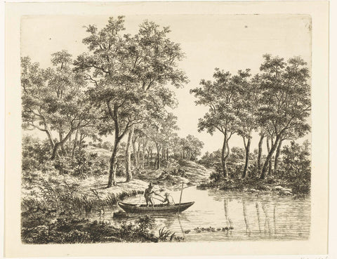 Landscape with two fishing fishermen in a boat on a pond, Ernst Willem Jan Bagelaar, 1798 - 1818 Canvas Print