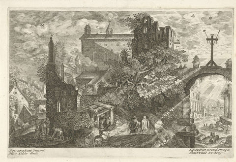 Wooden cross to old city gate, Aegidius Sadeler, 1624 - c. 1650 Canvas Print