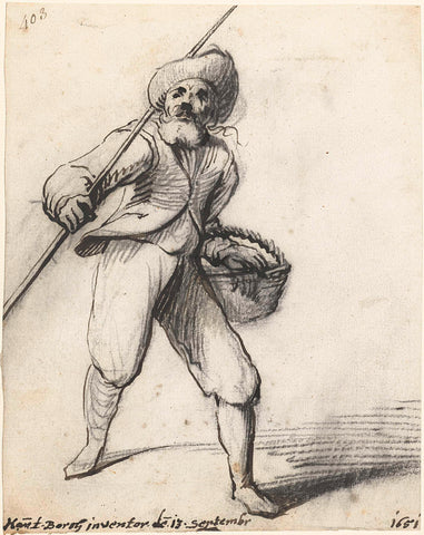 Fisherman with rod and basket, Harmen ter Borch, 1651 Canvas Print