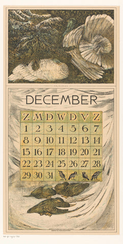 Calendar sheet December with turkeys and ducks, Theo van Hoytema, 1911 Canvas Print