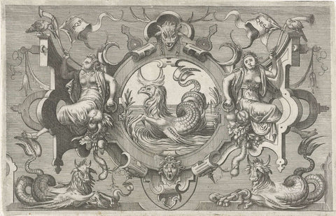 Cartouche with a sea creature, Harmen Jansz Muller, 1564 Canvas Print