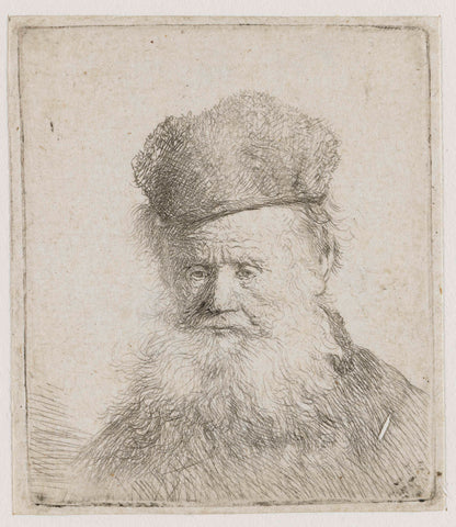 Bust of an old man with a fur cap and flowing beard, nearly full face, Rembrandt van Rijn, c. 1631 Canvas Print