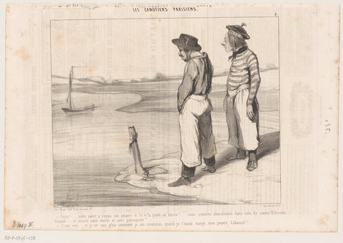 Caricature of two skippers who see their boat drift away, Honoré Daumier, 1843 Canvas Print