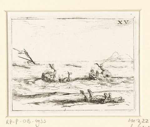 Three dolphins and a dead crocodile, Jacques Callot, 1646 Canvas Print