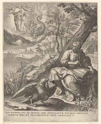 Evangelist Johannes on Patmos, Johann Sadeler (I), 1560 - 1600 Canvas Print