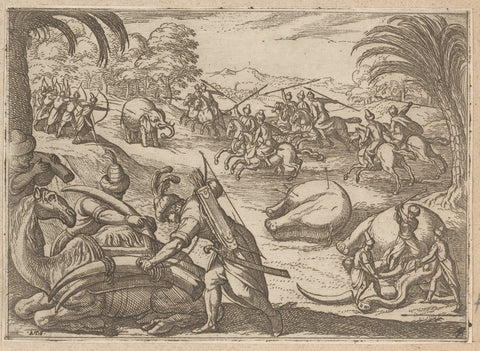 Hunting elephants, Antonio Tempesta, 1598 Canvas Print