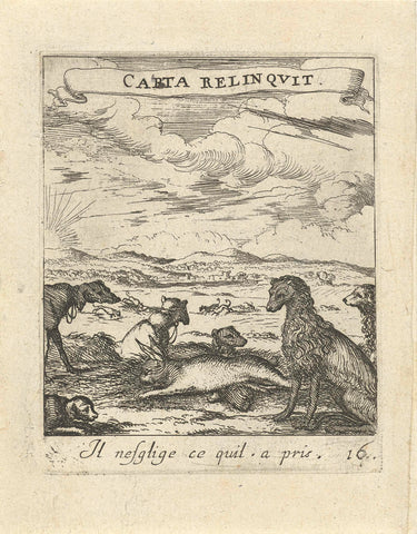 Landscape with dogs, Albert Flamen, 1672 Canvas Print
