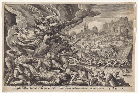 The Angel of the Lord kills the Assyrians, Maerten de Vos, 1585 Canvas Print