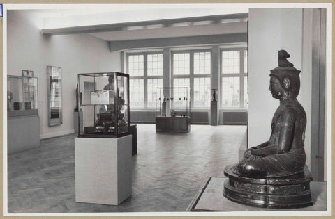 Room with display cabinets, rear windows and right front a statue of Dainichi Nyorai, 1952 Canvas Print