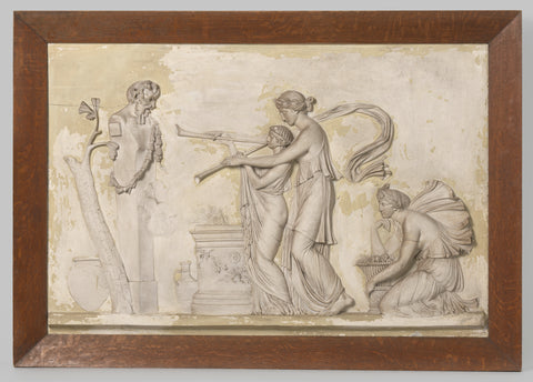 Dessus-de-porte of plaster with representation in relief of the sacrifice to the God Pan. In oak frame, anonymous, 1800 Canvas Print