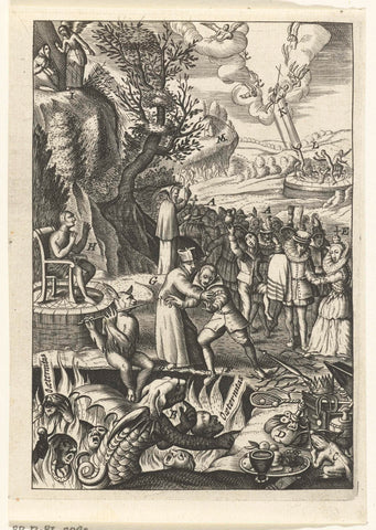 Emblem with bishop protecting a man from the temptations of a devil, Boetius Adamsz. Bolswert, 1649 Canvas Print