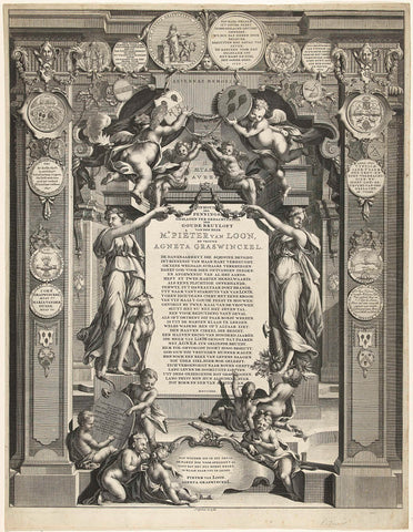 Commemorative plaque on the occasion of the golden wedding anniversary of Pieter van Loon and Agneta Graswinckel, 1722, Jan Goeree, 1722 Canvas Print