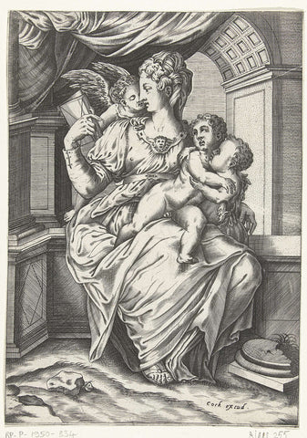 Maria met het Kind, Johannes de Doper en een engel, Hieronymus Cock, c. 1550 - c. 1570 Canvas Print