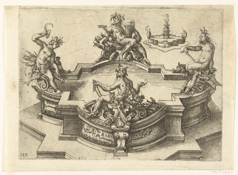 Fountain with flow gods, Wendel Dietterlin (I), 1560 - 1598 Canvas Print