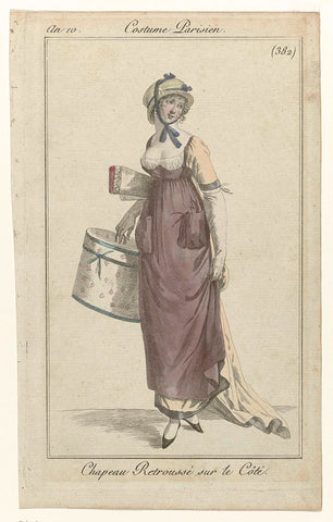 Journal des Dames et des Modes, Costume Parisien, 5 May 1802, Year 10, (382) : Chapeau rolled up (...), anonymous, 1802 Canvas Print