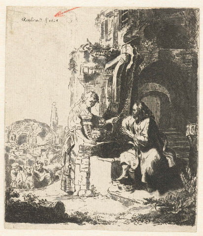 Christ and the woman of Samaria among ruins, Charles Michel Campion, 1744 - 1784 Canvas Print