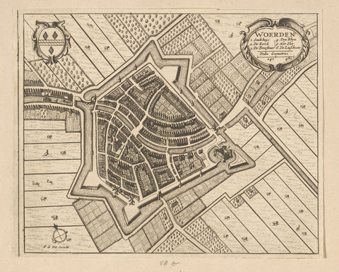 Map of Woerden, anonymous, c. 1698 - 1728 Canvas Print