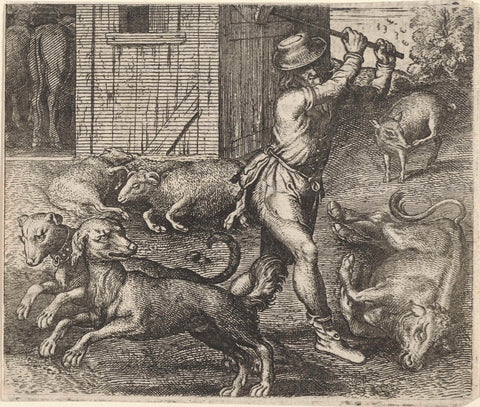 Fable of a farmer and his dogs, Aegidius Sadeler, 1608 Canvas Print