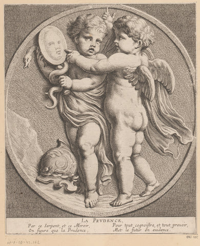 Two putti with mirror, Louis Ferdinand I Elle, 1654 Canvas Print