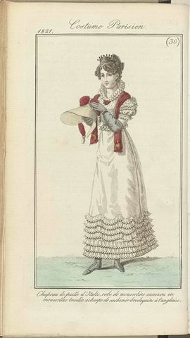 Journal des Dames et des Modes, editie Frankfurt 22 July 1821, Costume Parisien (30): Chapeau de paille d'Itali (...), anonymous, 1821 Canvas Print