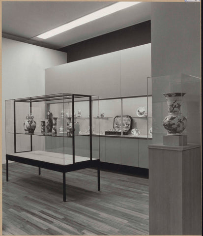 Room with ceramics including vases, partly in built-in display cases, 1962 Canvas Print