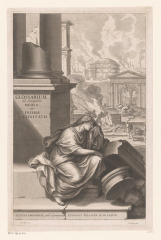 Grieving woman at devastated city, Jean Baptiste Nolin (I), 1678 Canvas Print