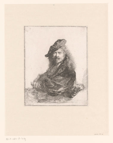 Self-portrait leaning on a stone sill, anonymous, after 1639 Canvas Print