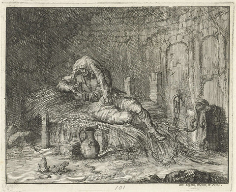 Georg Wanger in prison in Bressanone, 1591, Jan Luyken, 1685 Canvas Print