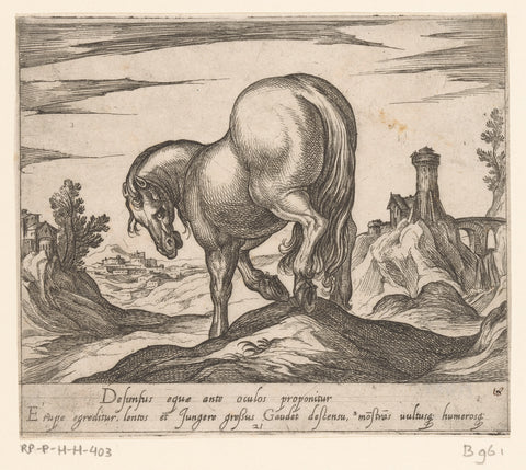 Horse a hill sloping seen from behind, Antonio Tempesta, 1590 Canvas Print