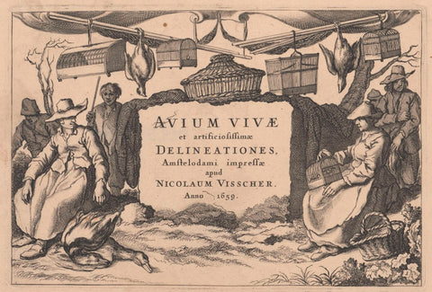 Title picture with vogel catchers and vogel sellers, anonymous, after 1659 Canvas Print