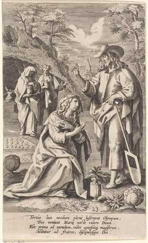 Christ appears as a gardener to Mary Magdalene, Antonie Wierix (II), 1583 - 1587 Canvas Print