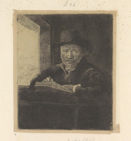 Self-portrait, drawing at a window, Rembrandt van Rijn, 1807 - 1808 Canvas Print