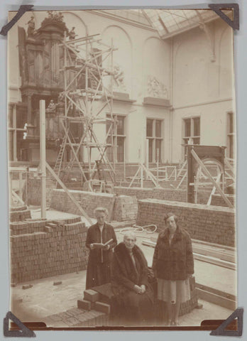 Three ladies pose in the western courtyard during the renovation of 1929, 1929 Canvas Print