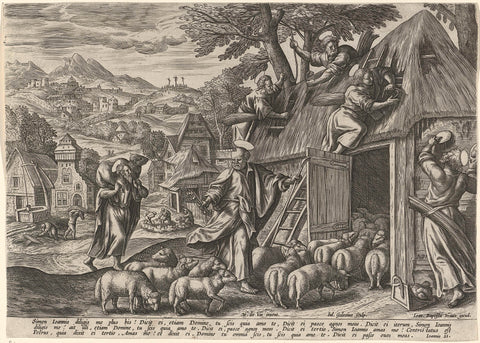 Petrus as a good shepherd, Julius Goltzius, c. 1560 - 1595 Canvas Print