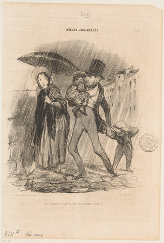 Echtpaar met kinderen in de regen, Honoré Daumier, 1839 Canvas Print