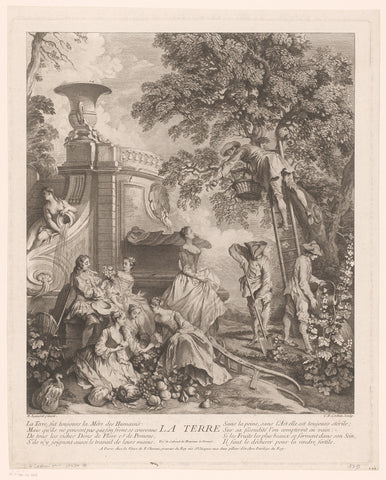 Fruit and vegetable growers in a garden, Charles Nicolas Cochin (I), 1700 - 1754 Canvas Print