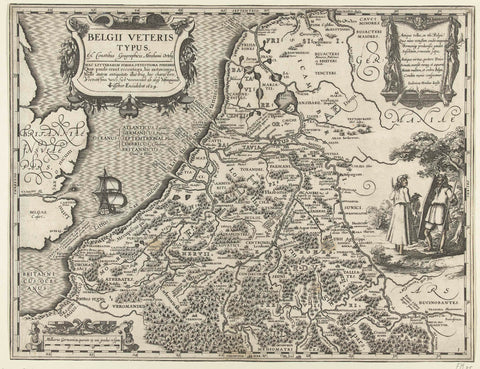 Map of the Netherlands at the time of the Batavians, Pieter van der Keere, 1624 - 1645 Canvas Print