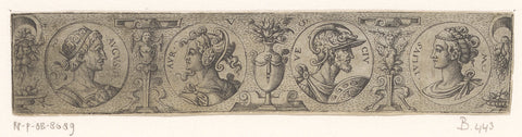 Frisian with four busts in medallions, Virgil Solis, 1524 - 1562 Canvas Print