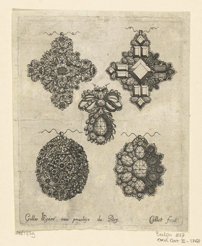 Five front and backs of jewels, Paul Collet (I), 1663 Canvas Print