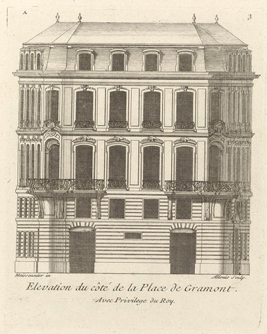 View of the east façade of Léon Berthous's house in Bayonne, Allouis, Juste Aurèle Meissonnier, 1738 - 1749 Canvas Print