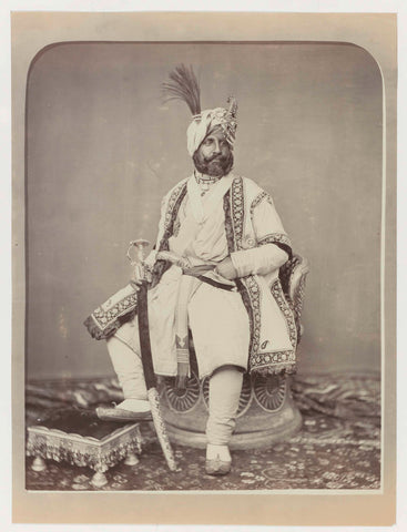 Portrait of Ranbir Singh, Maharaja of Jammu and Kashmir, John Burke, 1880 - 1890 Canvas Print