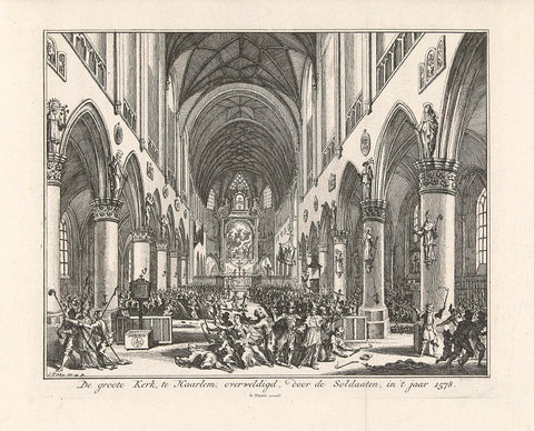 The Sint-Bavokerk in Haarlem stormed by Protestants, 1578, Simon Fokke, 1747 - 1759 Canvas Print