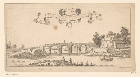 Title print with a landscape with bridge, Gabriel Huquier, 1705 - 1772 Canvas Print